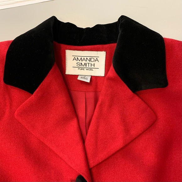 🔥5/$20🔥 “Amanda Smith” Red Pure Wool Jacket Velvet Collar size 12 - Picture 8 of 16